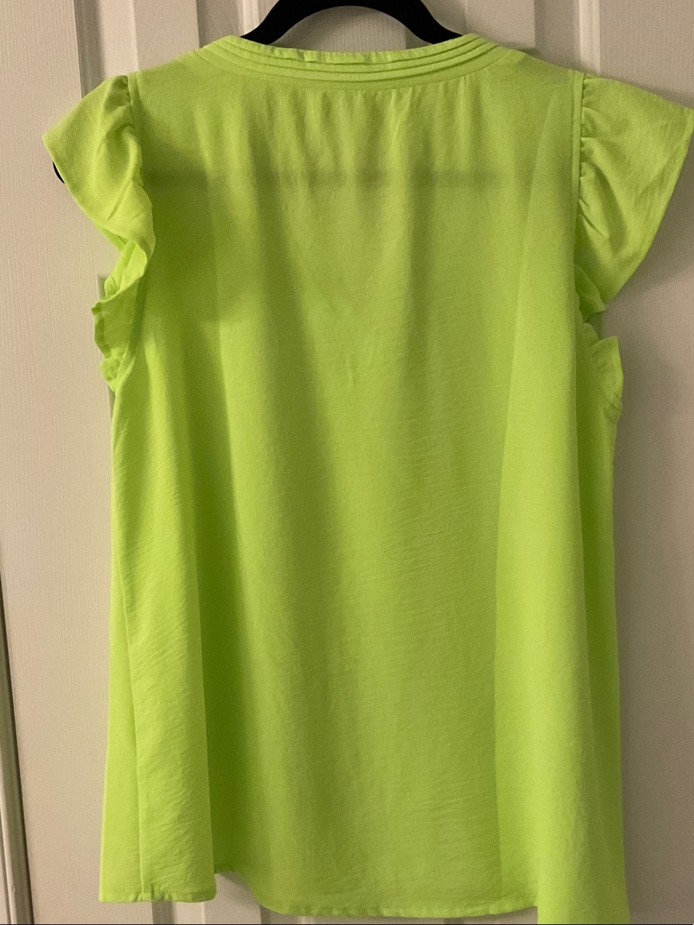 JODIFL Neon Lime V-Neck Flutter Sleeve Top - Picture 4 of 6